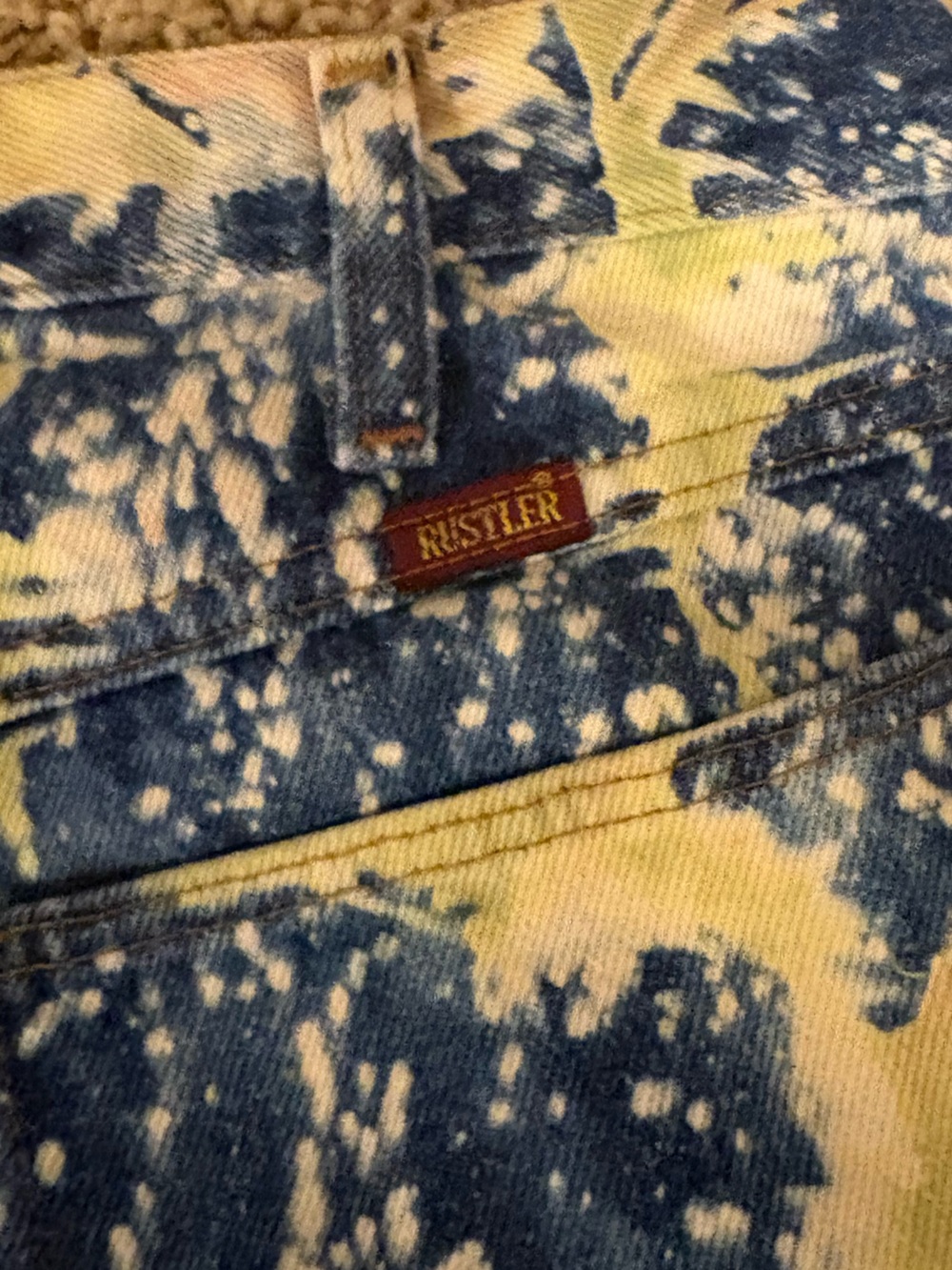 Vintage Tie-Dye Bleached Denim Cutoff Shorts - Blue, Pink, Yellow - Picture 3 of 4
